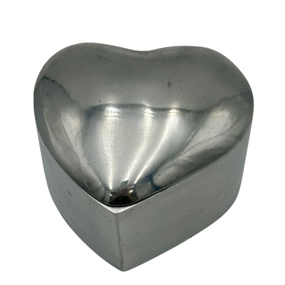 Trinket Box Shiny Heart Shaped Chrome Metal Lid Keepsake Storage - Picture 1 of 6